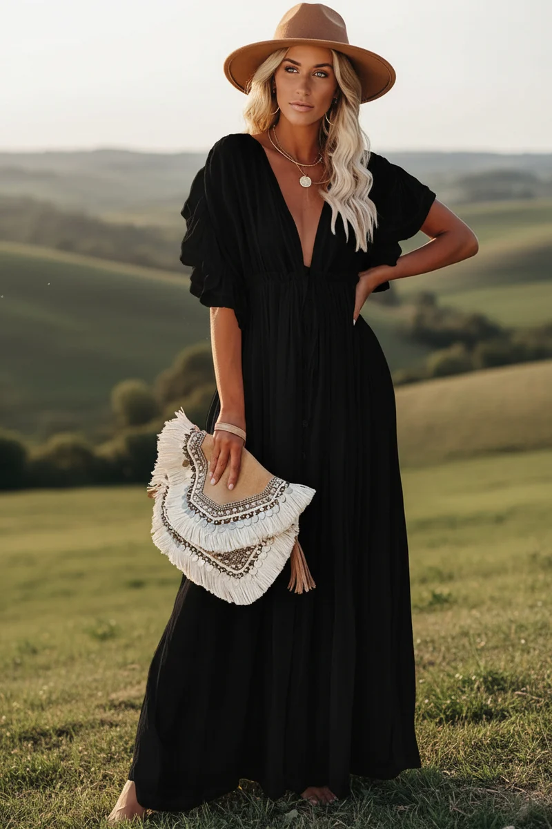Robe Longue Chic Bohème Noire