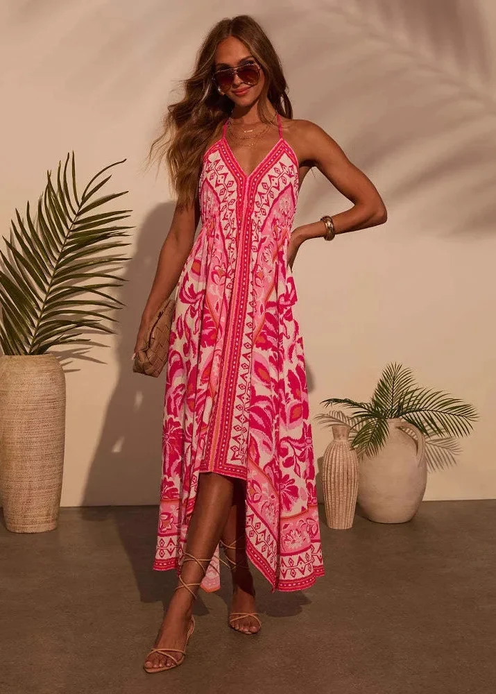 Robe hippie rose fuchsia longue