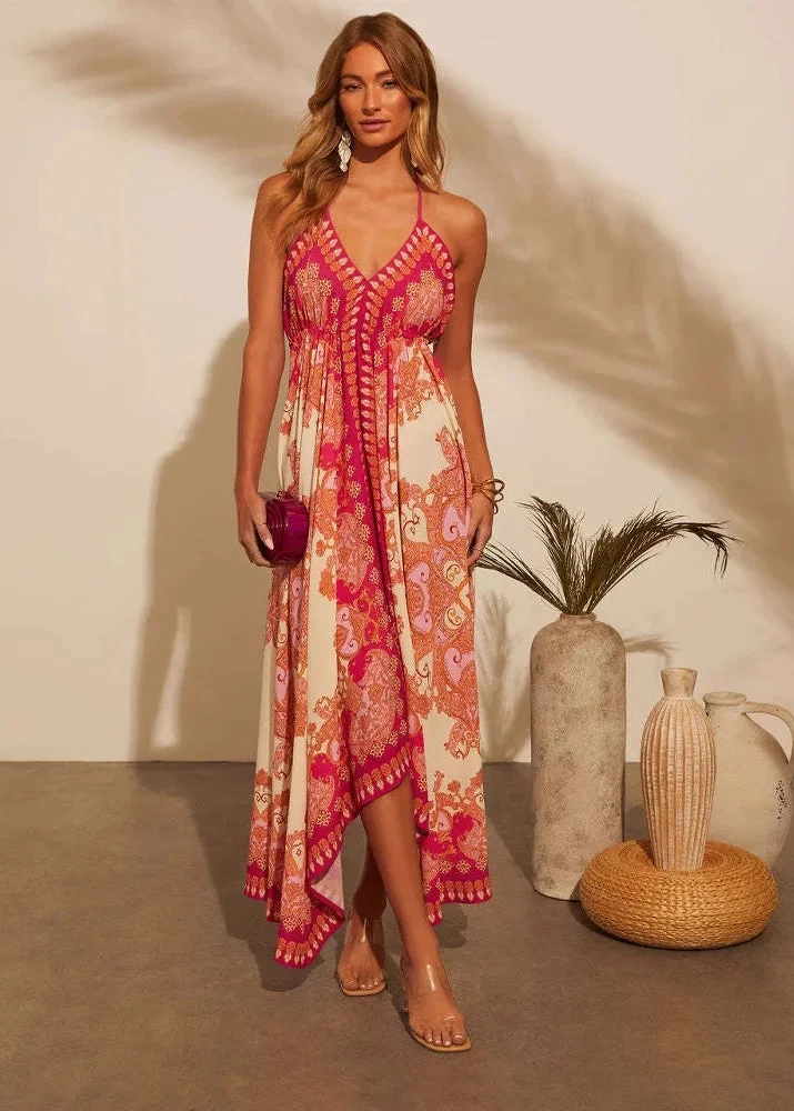 Robe hippie rose longue