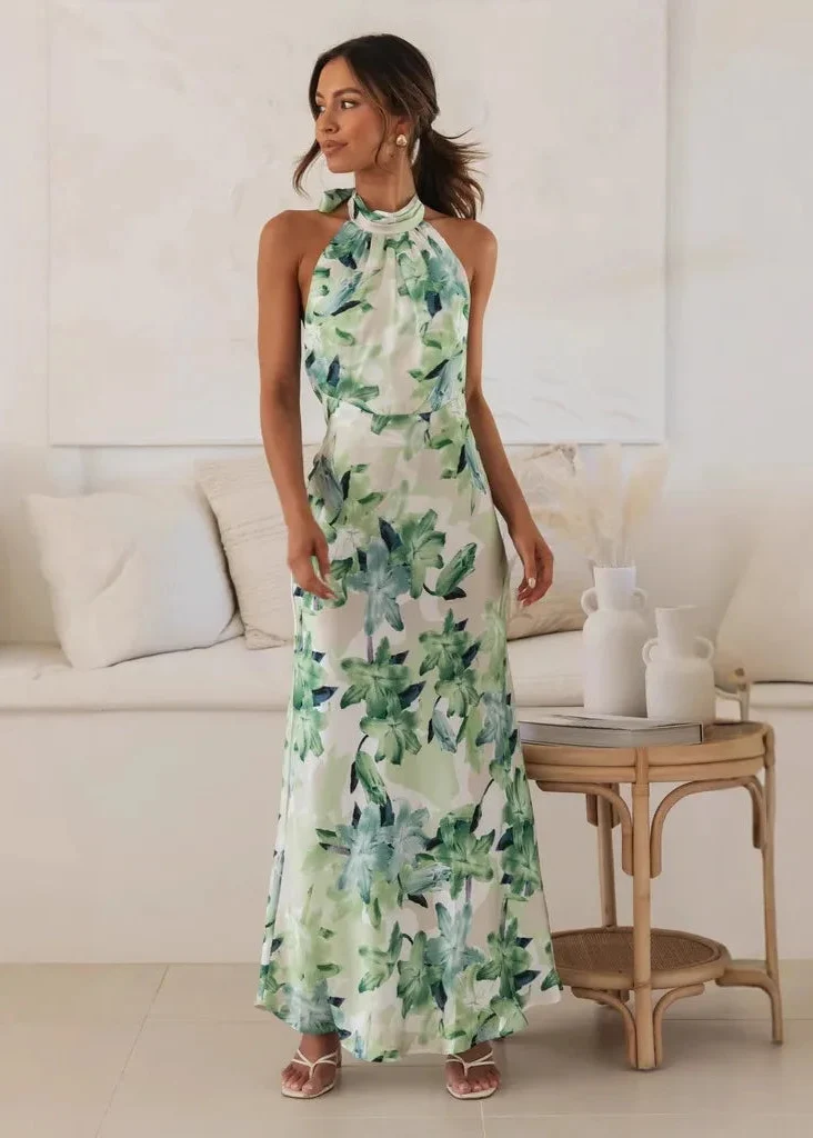 Robe Tendance Boheme Verte Dos Nu