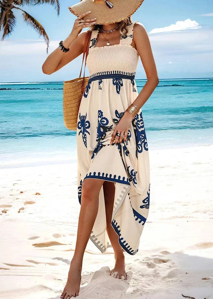 Robe aztèque bleu et blanc plage