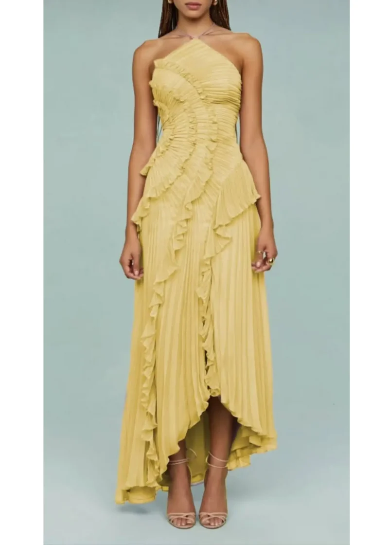 Robe cocktail jaune pour femme chic