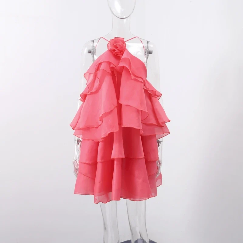 Robe rose courte femme à volants