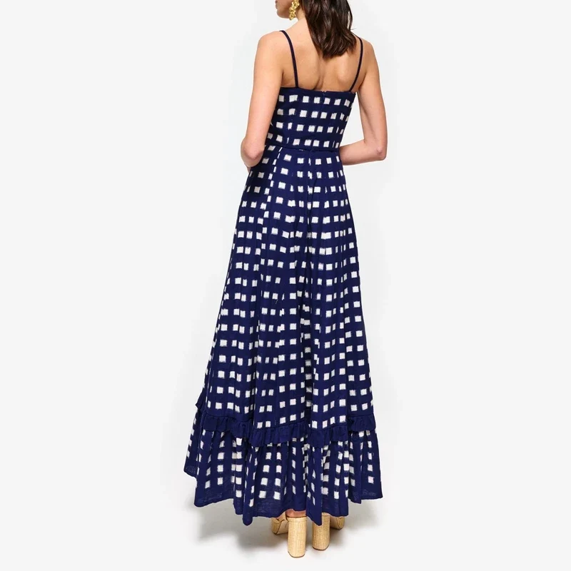 Robe longue vichy bleue