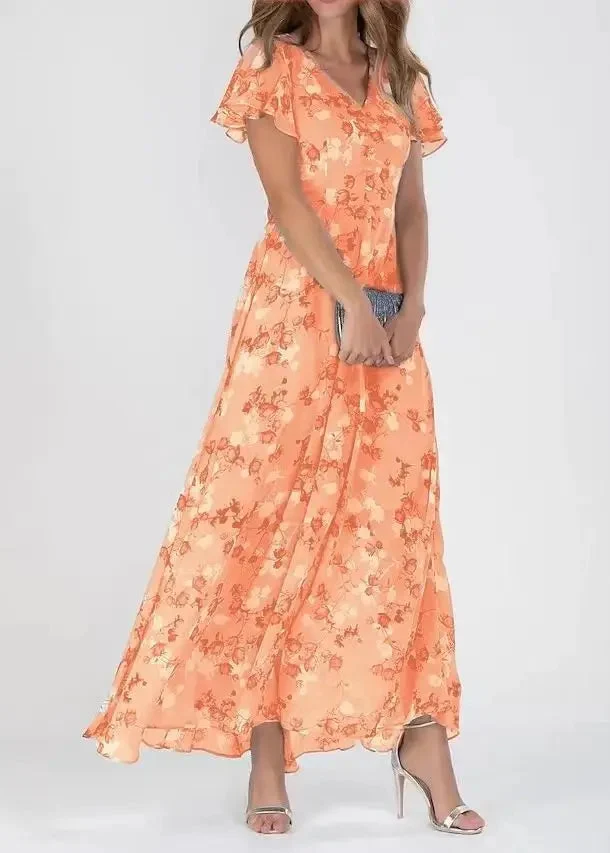 Robe mousseline chic bohème orange