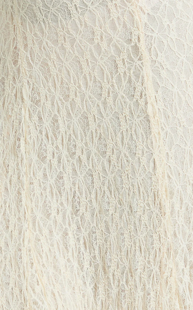 Rhea Maxi Dress - Lace Ruffle Halter A Line Godet Dress in Cream