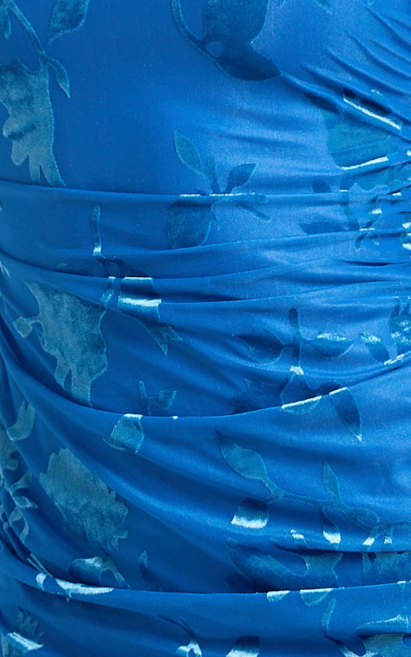 Inez Maxi Dress - Scoop Neck Gathered Front Split Dress in Blue