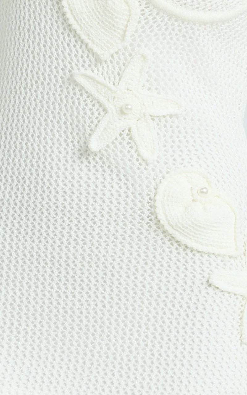 Silvena Mini Dress - Sheer Crochet Knit With Crochet Seashells Dress in Off White