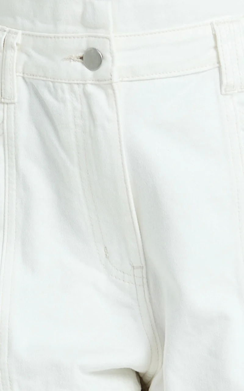Kayla Shorts - High Waisted A Line Denim Shorts in Ecru