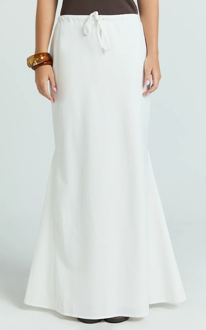 Jonah Maxi Skirt - Mid Waisted Linen Blend Maxi Skirt in Off White