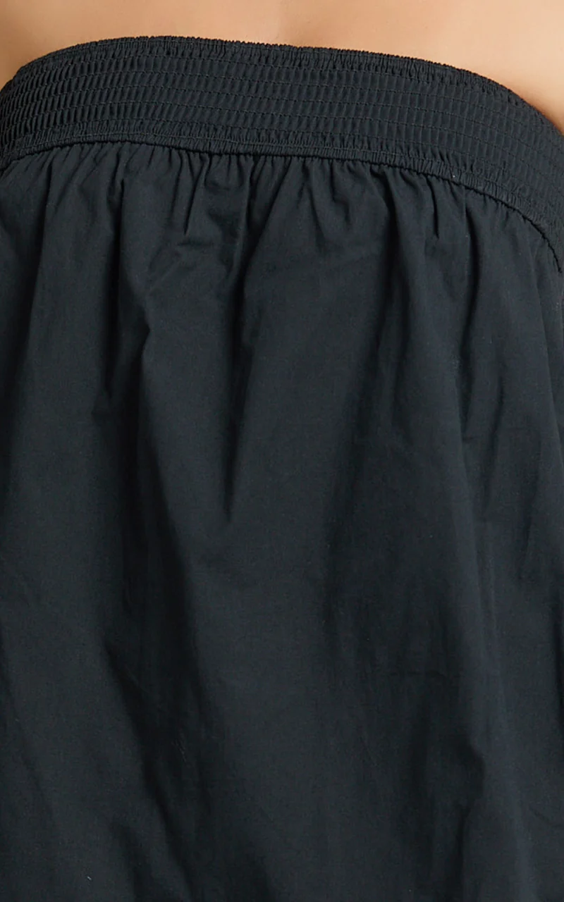 Jeanette Two Piece Top and Shorts Set - Strapless Smocked Neckline Top and High Waist Shorts Set in Black