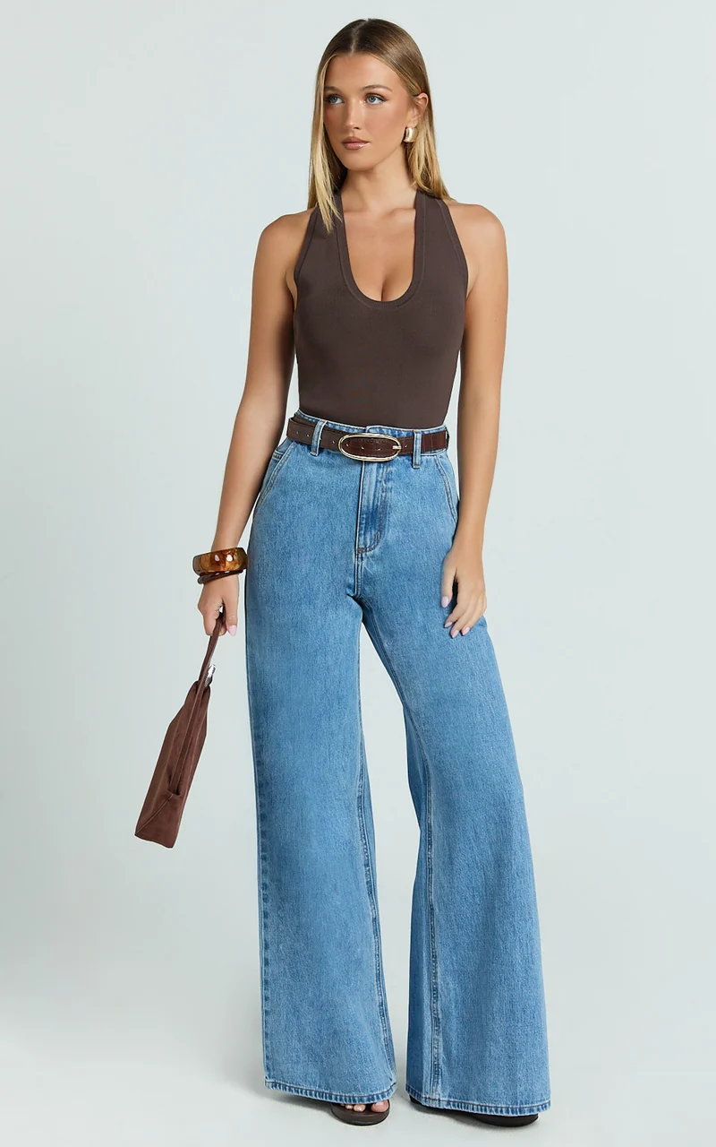 Jenna Top - Scoop Neck Racer Back Knit Tank Top in Dark Chocolate