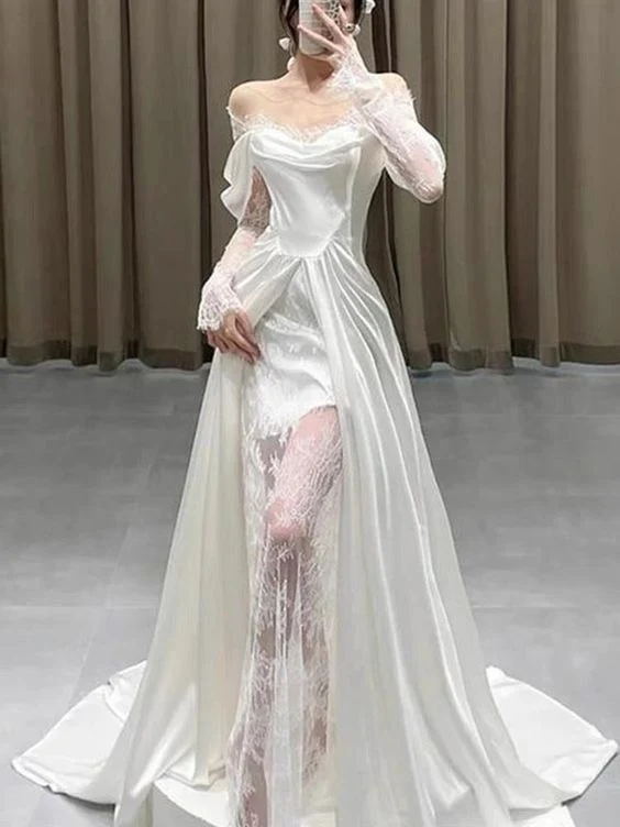 Robe de soirée longue en satin coupe trapèze pour mariage, occasion spéciale