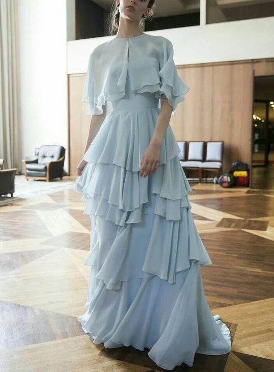 Robe de bal longue bleu clair, robe de soirée tendance