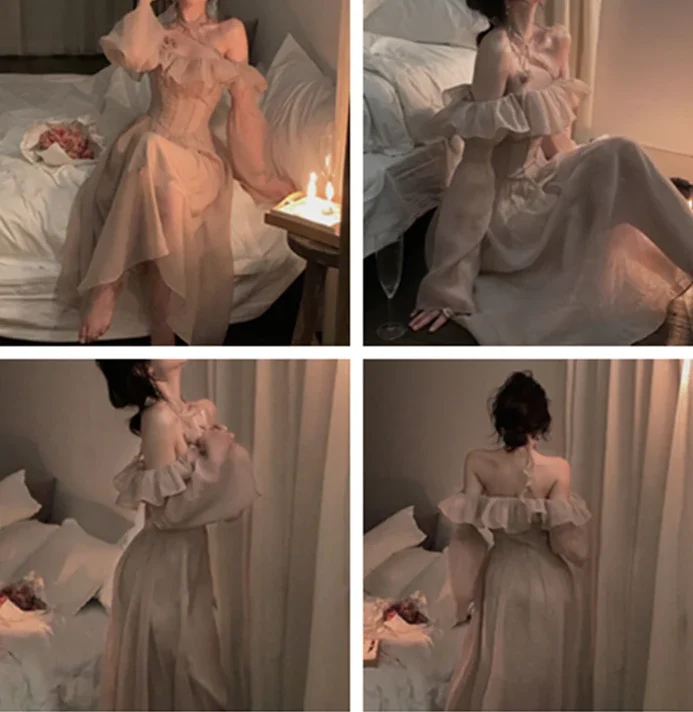 Robe asymétrique à volants en tulle, manches lanternes, robe de bal de fin d'année féerique