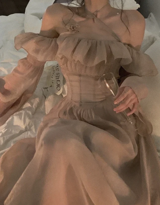 Robe asymétrique à volants en tulle, manches lanternes, robe de bal de fin d'année féerique