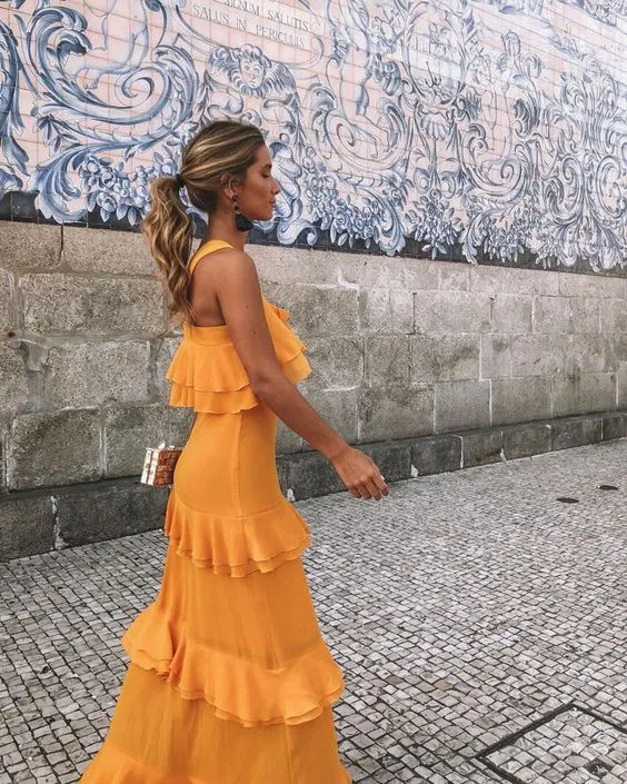 Robe de bal élégante et longue au sol, nouvelle robe de soirée à volants tendance