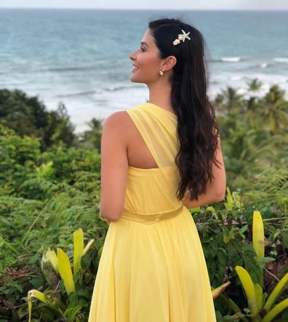Robe de soirée longue jaune asymétrique, robe de bal sexy et unique