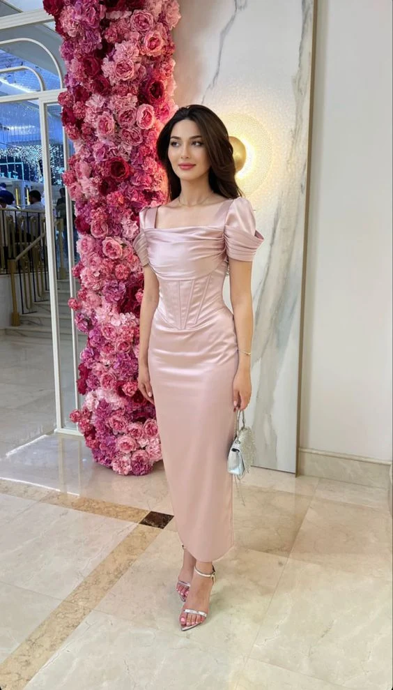 Superbes robes de bal fourreau rose blush à la mode, robes de soirée sexy