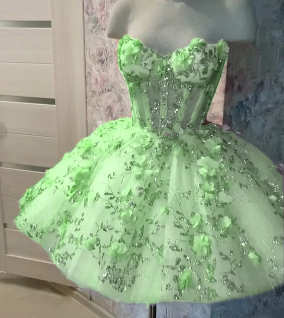 Robe de soirée courte rose vintage avec fleurs et tulle