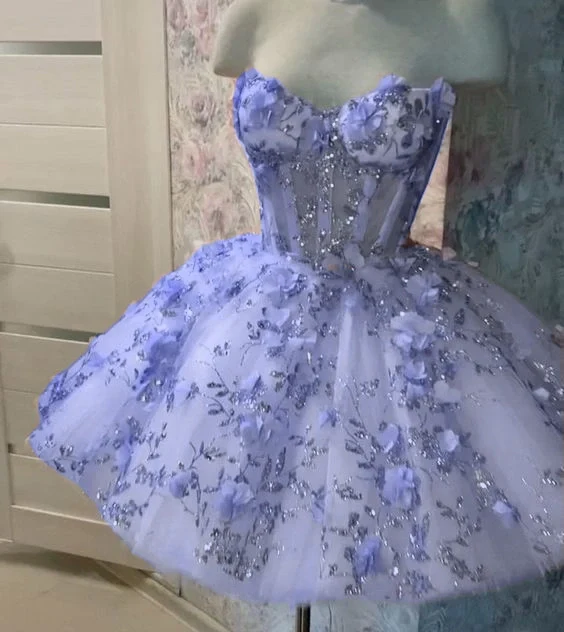Robe de soirée courte rose vintage avec fleurs et tulle