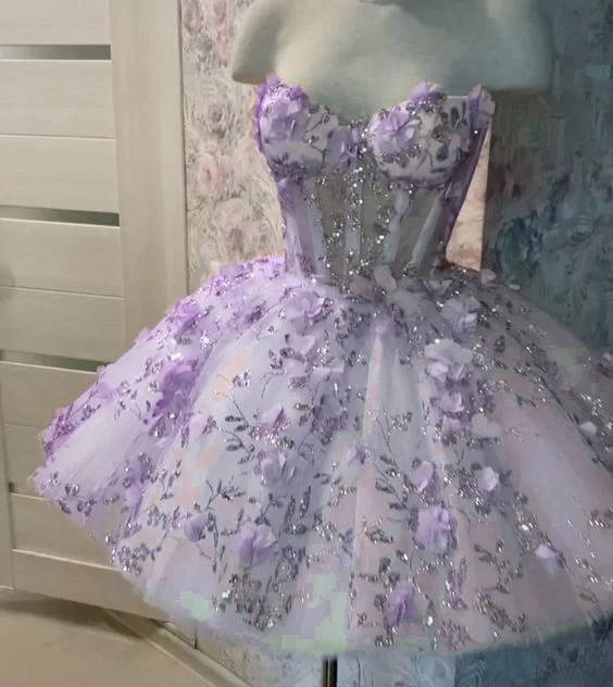 Robe de soirée courte rose vintage avec fleurs et tulle