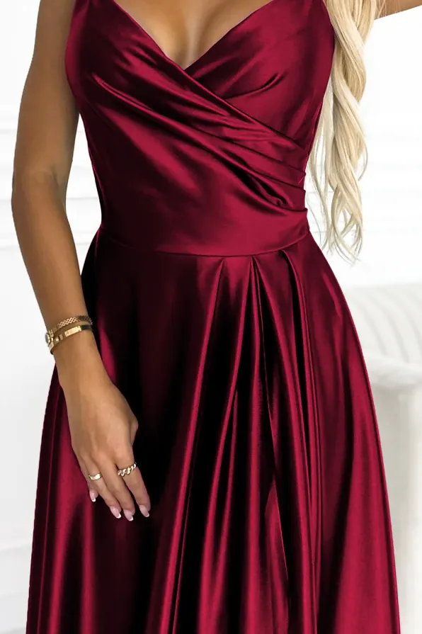 Robe longue bordeaux chic à bretelles