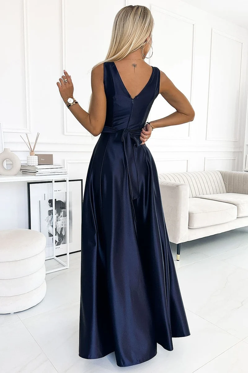 Robe de soirée longue bleu marine