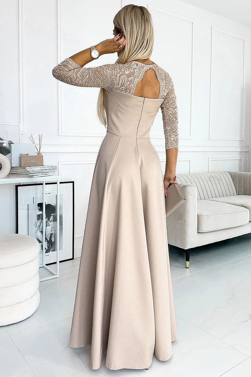 Robe de soirée longue beige