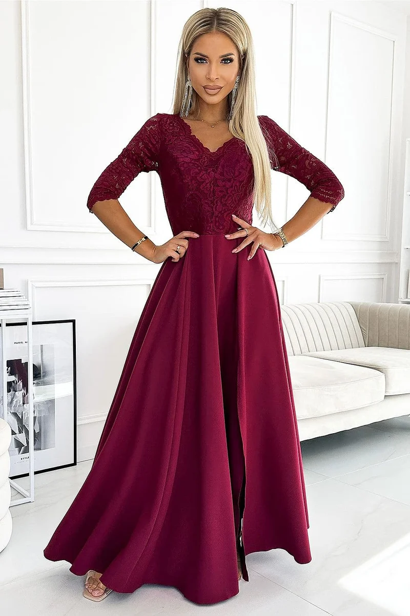 Robe de soirée bordeaux longue