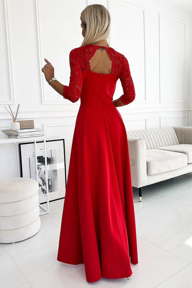 Robe de soirée rouge longue fendue