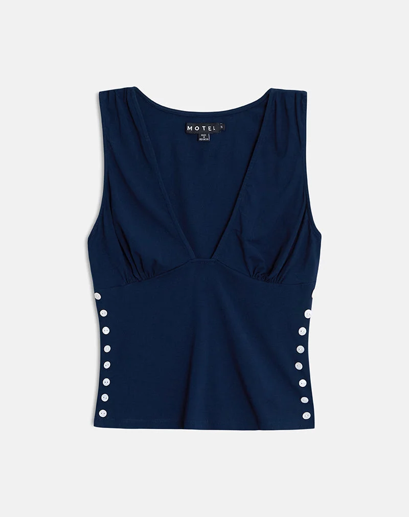 Haut Yatna en rayonne bleu marine avec boutons en perles