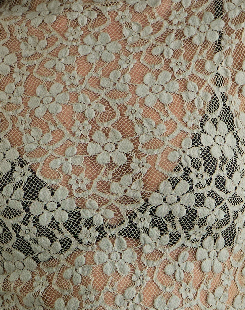 Haut à manches longues et col montant Beerus en dentelle vert sauge