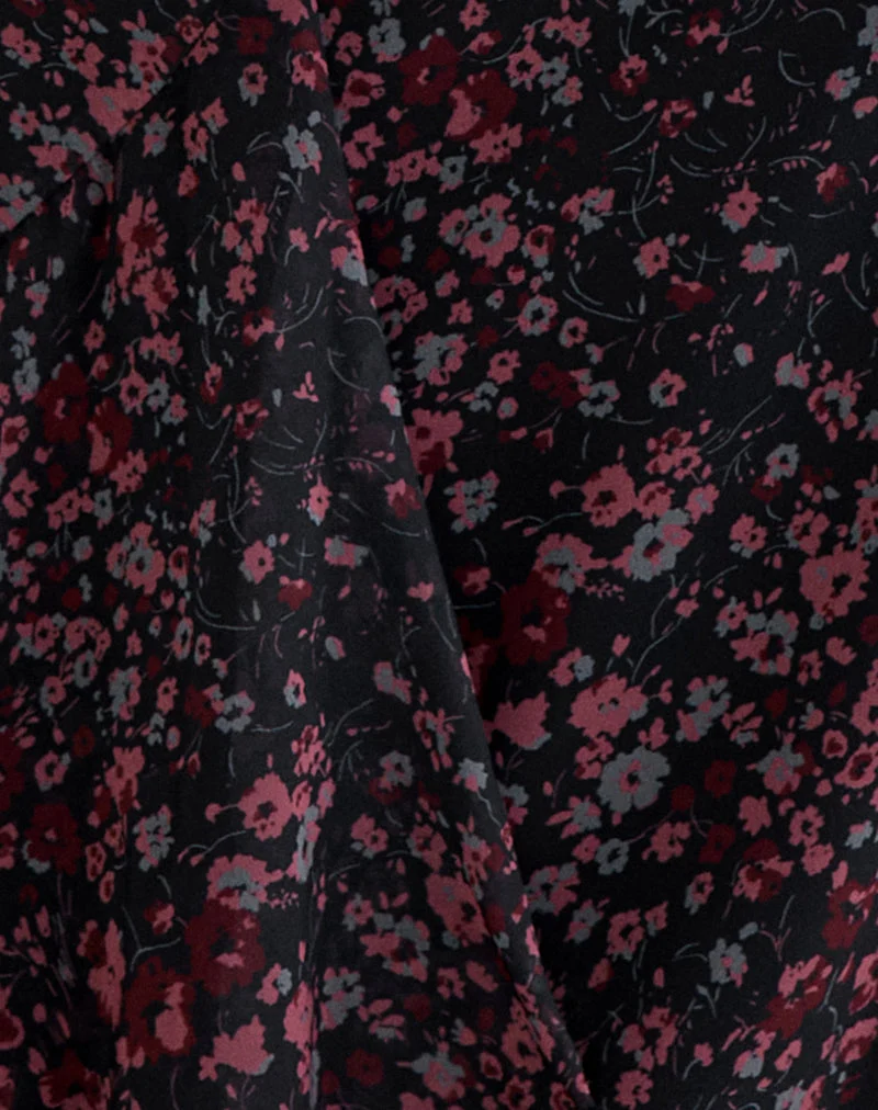 Mini-jupe Naru en mousseline à motifs floraux dispersés, noire et rouge