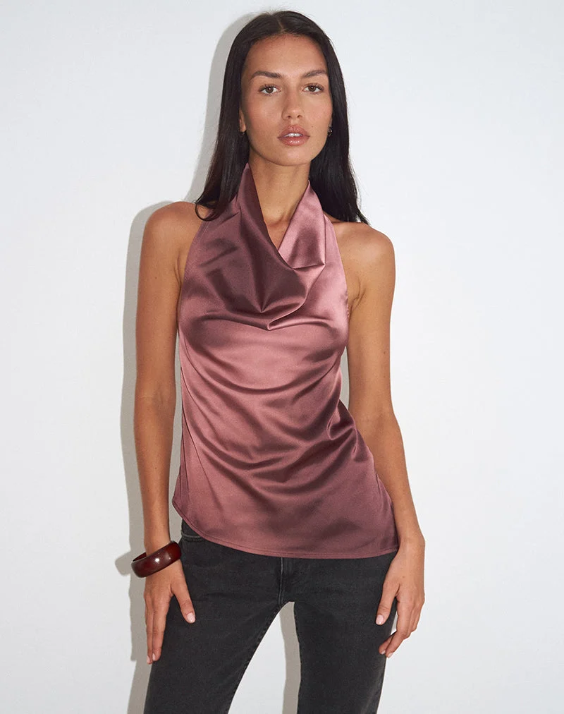 Haut à ourlet asymétrique Palawa, couleur marron aquarelle