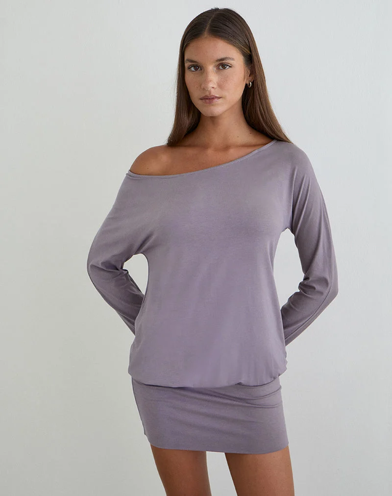 Mini-robe à manches longues Raluca, couleur gris lavande