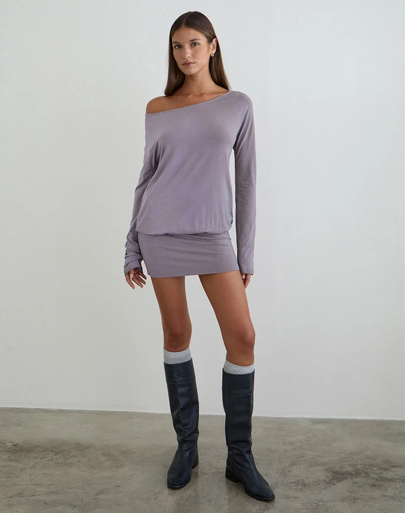 Mini-robe à manches longues Raluca, couleur gris lavande