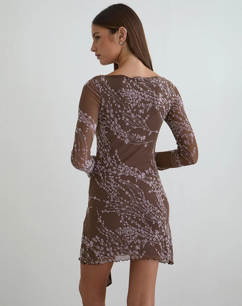Mini-robe Salira, couleur brun fleur au clair de lune