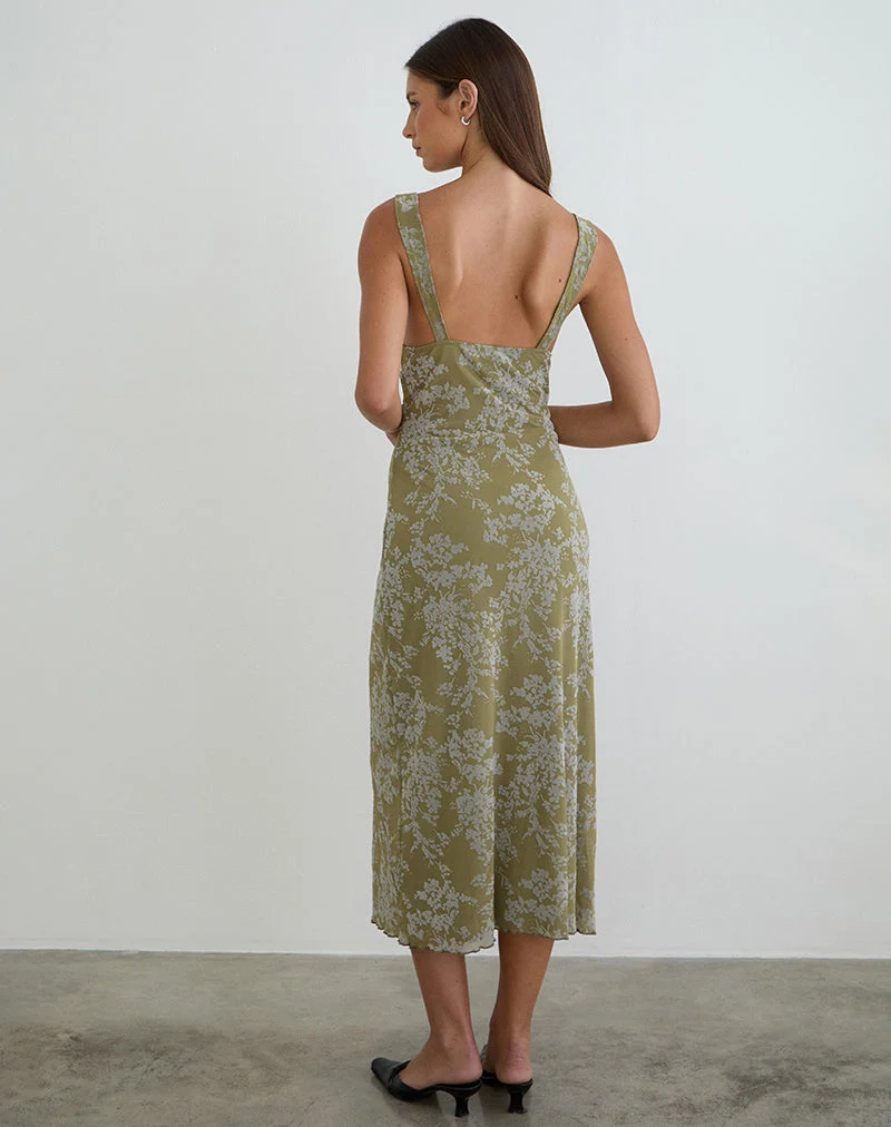 Robe midi Selayu en mousse pétale olive