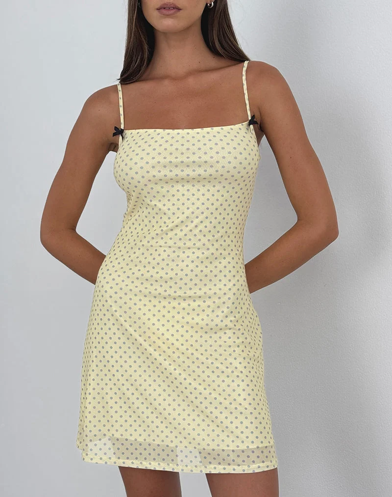 Mini-robe Turu jaune à pois gris compacts