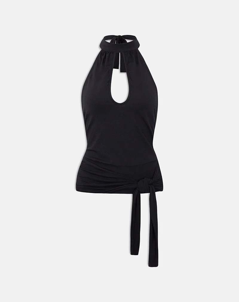Haut Verbina Keyhole en jersey noir