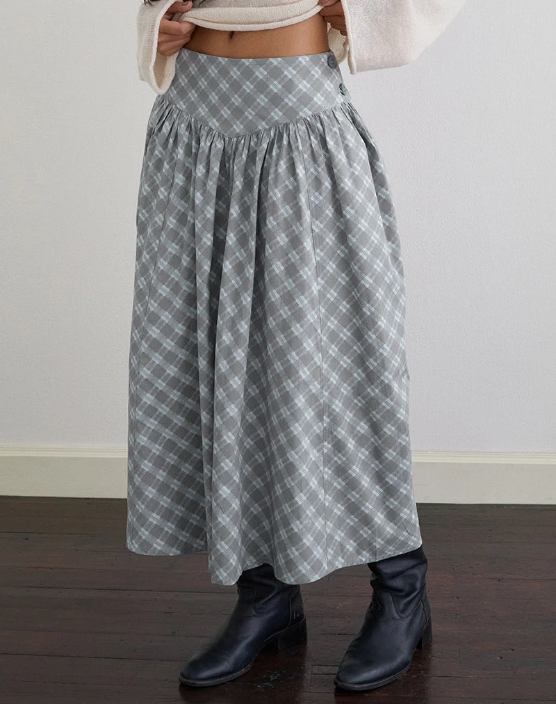 Jupe midi Sanadi en popeline à carreaux obliques gris