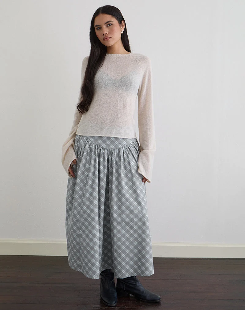Jupe midi Sanadi en popeline à carreaux obliques gris