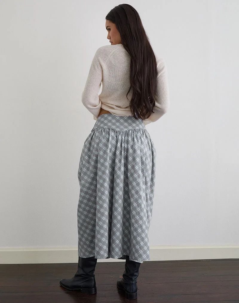 Jupe midi Sanadi en popeline à carreaux obliques gris