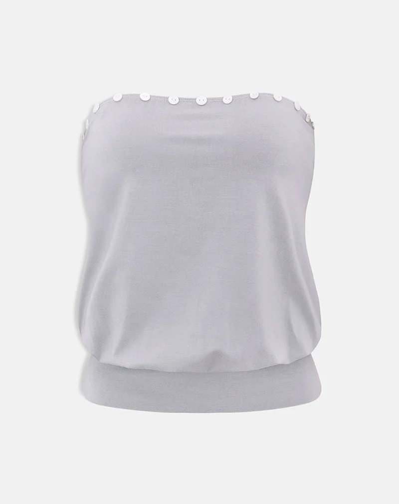 Hagar Top en gris lilas avec boutons en perles