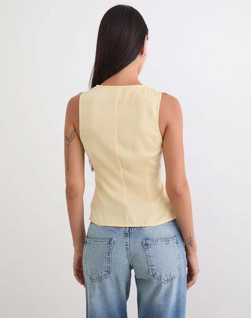 Haut à empiècements en dentelle Valeska, couleur citron satiné