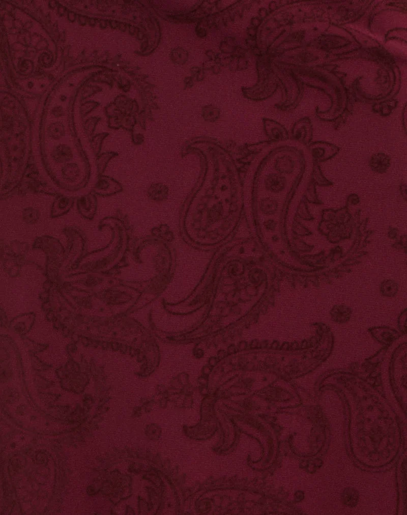 Jupe midi Elif en flocage compact à motif cachemire couleur vin