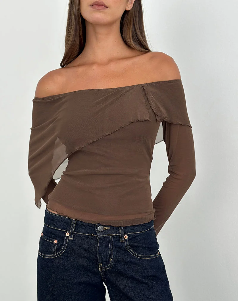 Haze Top asymétrique en maille marron