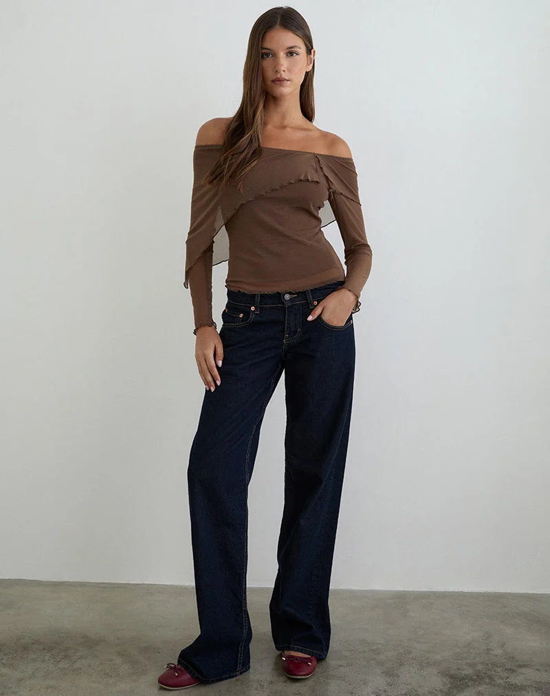 Haze Top asymétrique en maille marron