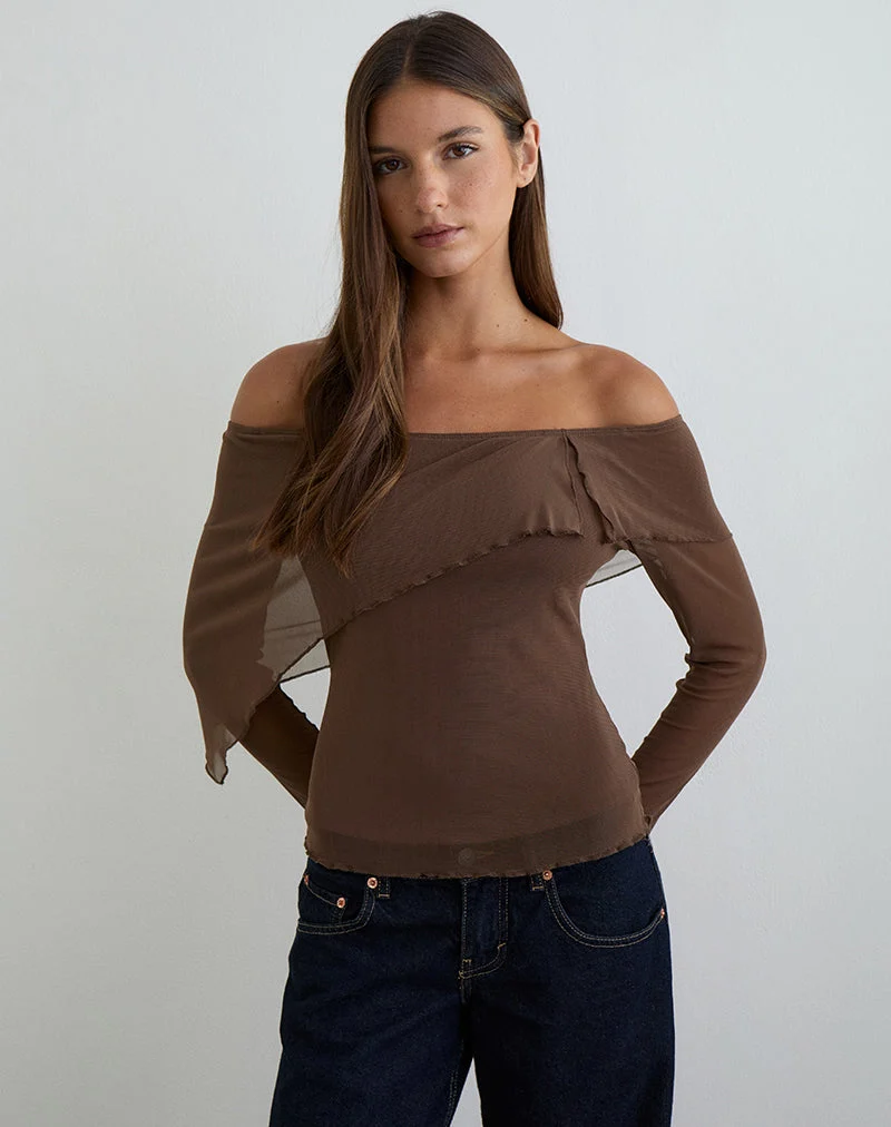 Haze Top asymétrique en maille marron